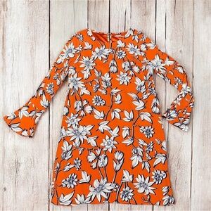 ESQUALO Women’s Long Sleeve Orange Botanical Shift Dress ~ Size 8 ~ NWT